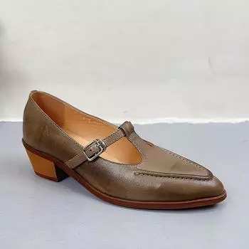 Fashion Cowhide Mary Jane shoes, all leather sheepskin flat shoes, casual strolls, retro women s shoes, pointed and elegant 35