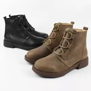 Модные женские ботильоны из коровьей кожи на плоской подошве, винтажная кожаная обувь, зимние ботильоны с толстым дном, на платформе, со шнуровкой 35 серый