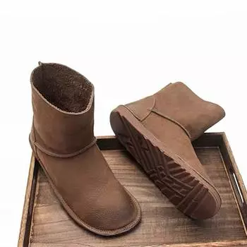 Модные женские ботинки из коровьей кожи в стиле ретро, коричневые ботинки на средней подошве, зимние ботинки 35