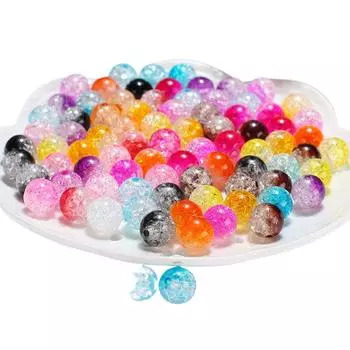 Fashion Crackle Transparent Acrylic Beads: 8/10/12mm Colorful Round Beads for DIY Necklaces and Bracelets. 8mm Mixed Colors