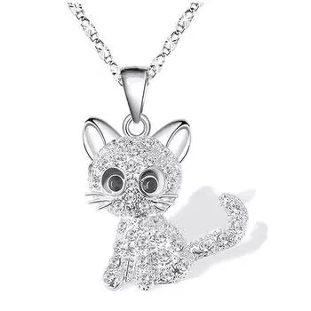 Fashion Creative Lady Cute Cat Pendant Necklace Female Girl Cat Lover Gift Daughter Love Necklace Anniversary Gift ARI белый