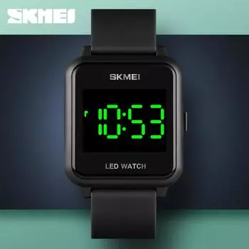 Fashion creative Led student electronic watch integrated shell waterproof square couple sports watch красный