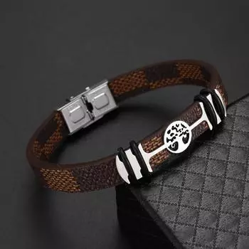 Модный креативный браслет из двухцветной кожи «Древо жизни», мужской простой браслет, праздничный подарок, ювелирные изделия коричневый