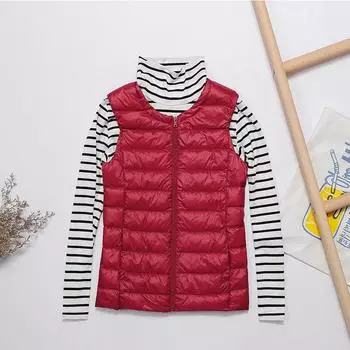 FASHION Crew Neck Vest Light and Fattened Plus Size Down Jacket Vest Women s Fat mm100kg Mom Neckless Down Vest Clothes M красный