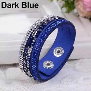 Fashion Crystal Rhinestone Faux Leather Bracelet Wristband Women Jewelry Gift ADM темно-синий