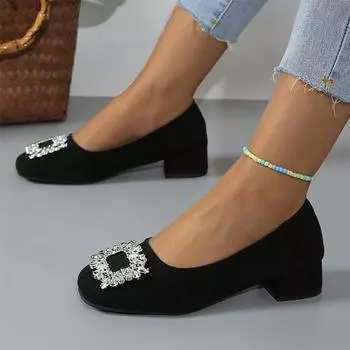 fashion Crystal Women Shallow Mid Heels Shoes Autumn Fashion New Walking Shoes Women 2024 Trend Sandals Pumps Cozy Dress Mujer Zapatos 35 чёрный