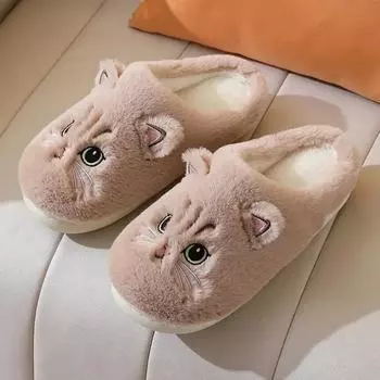 Fashion Cute Cat Slippers Fluffy Furry Men Home Platform Slippers Women Winter Plush Slides Indoor Fuzzy Slippers Lovely Cotton Shoes 36-37 розовый
