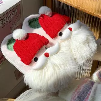 Fashion Cute Santa Claus Cotton Slippers Women Winter Funny Warm Shoes Soft Plush Girls Indoor Home Floor Slides Ladies Plush Shoes Gift 36-37 красный
