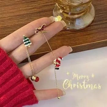 Fashion Cute Santa Claus Pendant Earrings Women Cartoon Asymmetric Snowflake Long Chain Tassel Earrings Christmas Gift Jewelry 1