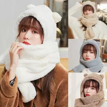 Модная милая женская плюшевая шапка с ушками щенка, теплая шапка хаки