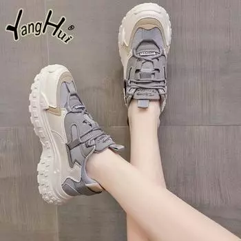 Fashion Daily Light Casual Color Matching Thick Soled Sports Dad Shoes for Women Korean Version Sneakers 2024 New Spring Autumn 36 серый
