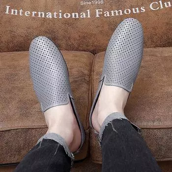 Fashion Daily Mueller Shoes Men PU Hollow Solid Color Low Heel Half Toe Comfortable Breathable Men Sandals 38 серый