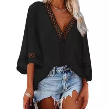 FASHION Daydreamer Блузка однотонная свободная 4 цвета женская ажурная кружевная строчка топы для улицы S