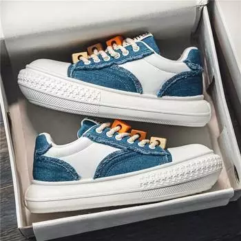 Fashion Denim Men s Casual Shoes Thick Bottom Platform Sneakers Designer Height Increasing Shoes Men Walking Jogging Footwear 39 белый