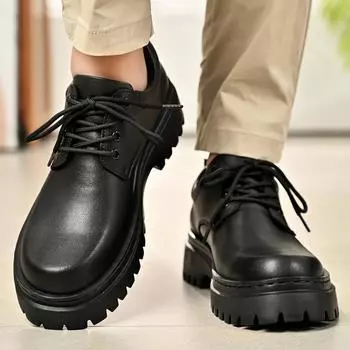 Fashion Derby Thick soled Men s Shoes Fashionable minimalist style Leisure Business Office Outdoor wedding party adult quality shoes 38 чёрный
