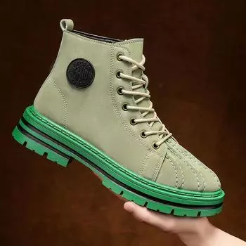 Fashion Design Ankle Boots Men Green Casual Lace-up Men s Boots Outdoor Comfortable Non-slip Tooling Boots Men botas para hombre 39