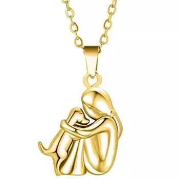 Fashion Design Little Girl and Dog Hugging Earrings Creative Puppy Stud Earrings Necklace Girls Golden Necklace