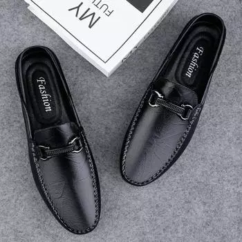 Fashion Design Men Leather Shoes Classic Casual Male Shoes Adult Driving Moccasin Soft Non-slip Loafers for Man Slip-On Footwear 38 чёрный