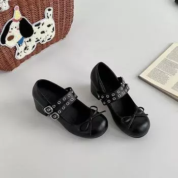 Fashion design sense retro bow high heel Mary Jane shoes women s summer versatile double buckle with ballet shoes single shoes 35