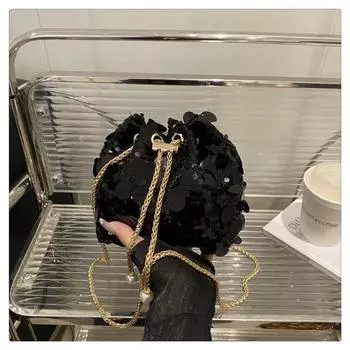 Fashion Design Sequins Women Single Shoulder Chain Bucket Bag With Tassel