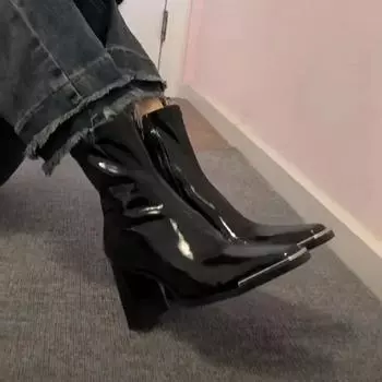 fashion Designer High Heel Ankle Boots Women Fashion Side Zippers Short Boots Autumn Winter Ladies Elegant Mordern Booties 35 чёрный