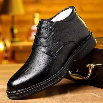 Fashion Designer Leather Velvet Warm Winter Dress Shoes for Men Fashion Casual Soft-soled Men s Cotton Shoes High Top Lace Loafers Male 38