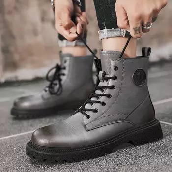 Fashion Designer Men Leather Boot Fashion British Style Man Genuine Leather Boot Antiskid Mens Casual Driving Shoes Thick Bottom Boots 38