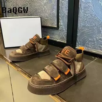 Fashion Designer Men s Casual Shoes Fashion Color Block Flat High Top Luxury Sneakers for Men Outdoor Male Running Shoes Ankle Boots 38 коричневый