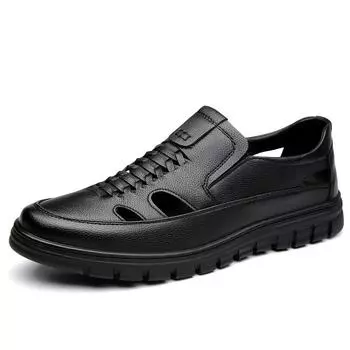 Fashion Designer New British-style Hollow Men s Loafers Fashion Thick-soled Shallow-mouth Slip-on Outdoor Hiking Leather Shoes for Men 38 чёрный