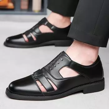 Fashion Designer New Hollow Men s Leather Shoes Spring Autumn Summer Fashion Walking Man Shoes Men s Casual Sandals 38