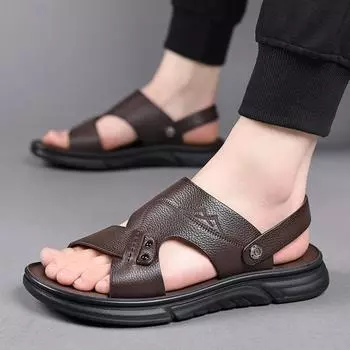 Fashion Designer New Leather Hollowed-out Slip-on Outdoor Beach Men s Sandals Summer Fashion Soft Sole Casual Wear-resistant Man Shoes 38