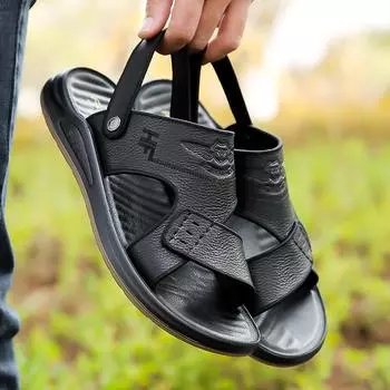 Fashion Designer New Open-toed Roman Men s Sandals Summer Fashion Soft Bottom Leather Flat Slip-on Outdoor Beach Male Shoes 38