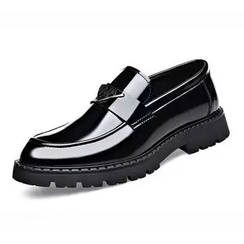 Fashion Designer s New Thick Soled Men s Loafers Spring Autumn Fashion Slip-on Man Dress Shoes Male Comfortable Leather Shoes 38 чёрный