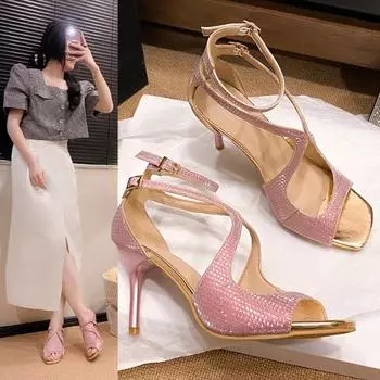 Fashion Designer Sandals for Women 2024 New Pink Women s High Heel Sandals Elegant Simple Dress Shoes Summer Stylish Slingback Sandals 35