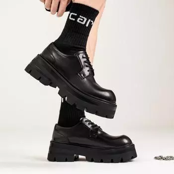 Fashion Designer style trend New British Style Leather Men Shoes Black Height increasing Lace-Up Business Casual Party Walking Shoes 38 чёрный