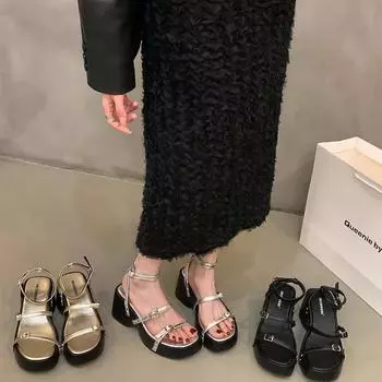 Модные дизайнерские летние женские босоножки на толстой подошве, модные туфли на танкетке с открытым носком, женские туфли-гладиаторы для улицы 35 серебряный