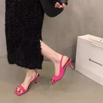 Fashion Designer Summer High Heel Women Sandals Fashion Shallow Open Toe Shoes Ladies Outdoor Dress Gladiator Sandalias 35 чёрный