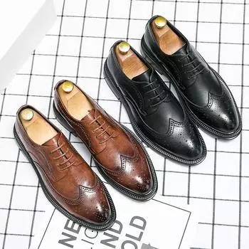 Fashion Designer Wedding Derby Italian Brogue Mens Formal Gentleman Oxfords Dress Business Casual Leather Shoes for Man Loafers 6