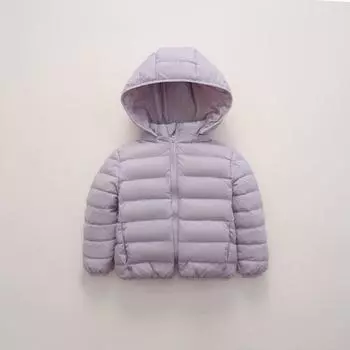 FASHION Детская пуховая куртка зимняя с капюшоном съемная короткая белая куртка на утином пуху теплая куртка одежда 90cm чёрный