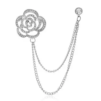 Модная брошь-цепочка с бахромой в виде полого цветка, инкрустированного бриллиантами, значок на воротник, аксессуары для одежды золотой