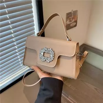 Fashion diamond-encrusted small square bag 2024 new national style gemstone handbag women s bag foreign texture shoulder messenger bag чёрный