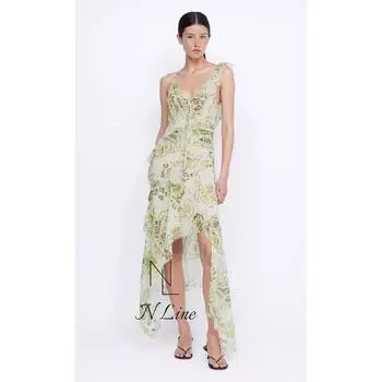 Fashion Direct Mining Bec + Bridge 24 Summer New Arrival Green Shivering V Neck Asymmetric Sling Maxi Dress V Neck Asymmetrical Maxi Dress M/10