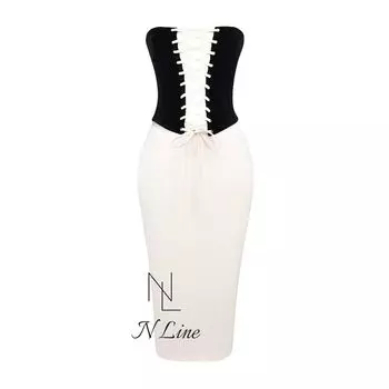 Fashion Direct Mining House of CB 24 Gorgeous Velvet Tube Top Girdle Hollow-out Tight Dress Black and White XS