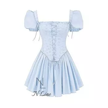 Fashion Direct Mining House of CB 24 Sexy Lace Embroidery Girdle Mini Dress Pleated Skirt Blue XS