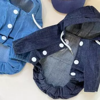 Fashion Dog Cowboy Costume Autumn Winter Dog Denim Jacket Bear Print Cardigan Pet Coat Kitten Puppy Clothing Chihuahua Pullover XS светло-синий