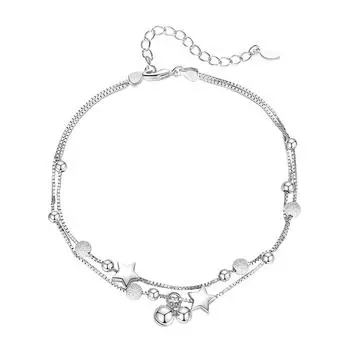 Модный браслет-колокольчик с двойными кругами для студенток, матовые круглые бусины в форме пятиконечной звезды, универсальные посеребренные украшения для рук