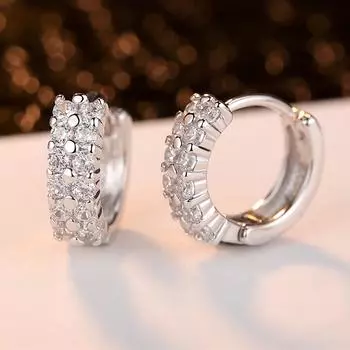 Модные двухрядные круглые серьги-гвоздики из циркония для женщин, ювелирные украшения, свадебные аксессуары серебряный