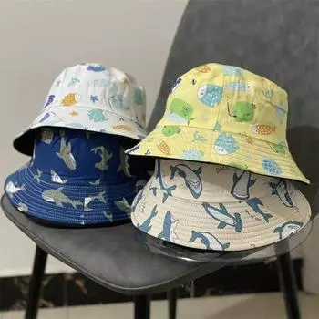 Fashion Double-sided Fisherman Hat Underwater Animal Shark Cartoon Pattern Men and Women Outdoor Personality Sunscreen Sun Hats Yellow