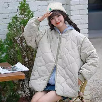 МОДА пуховая хлопковая утепленная одежда женская зимняя новая хлопковая куртка большого размера в клетку с ромбами утолщенная хлопковая утепленная куртка большого размера Одежда S