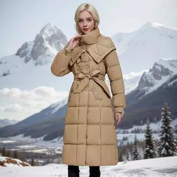 Fashion down cotton-padded clothes women s medium and long over-the-knee winter lace-up thickened cotton-padded jacket jacket L [55kg or less recommended] чёрный